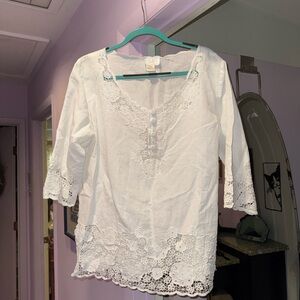 Soft Surroundings Size L Cotton Lace Blouse